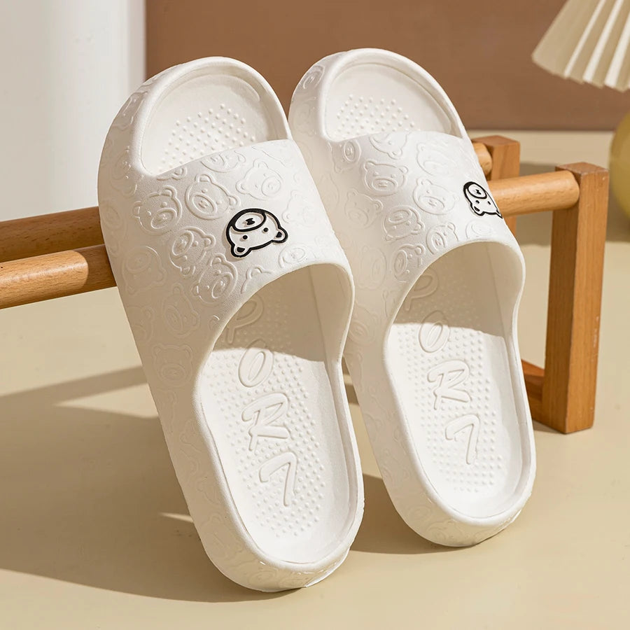 Summer Fashion Men'S Slippers Printting Little Bear Sandals Indoor Bathroom Non-Slip Soft Women Dormitory Casual Shoes Couple