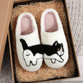 Cow Cat Pet Pattern Embroidered Plush Home Thick-Soled Comfortable Woolen Cotton Slippers Cute Warm Non-Slip Indoor Slippers Pet Mother Gift Cat Lovers Men and Women Can Wear