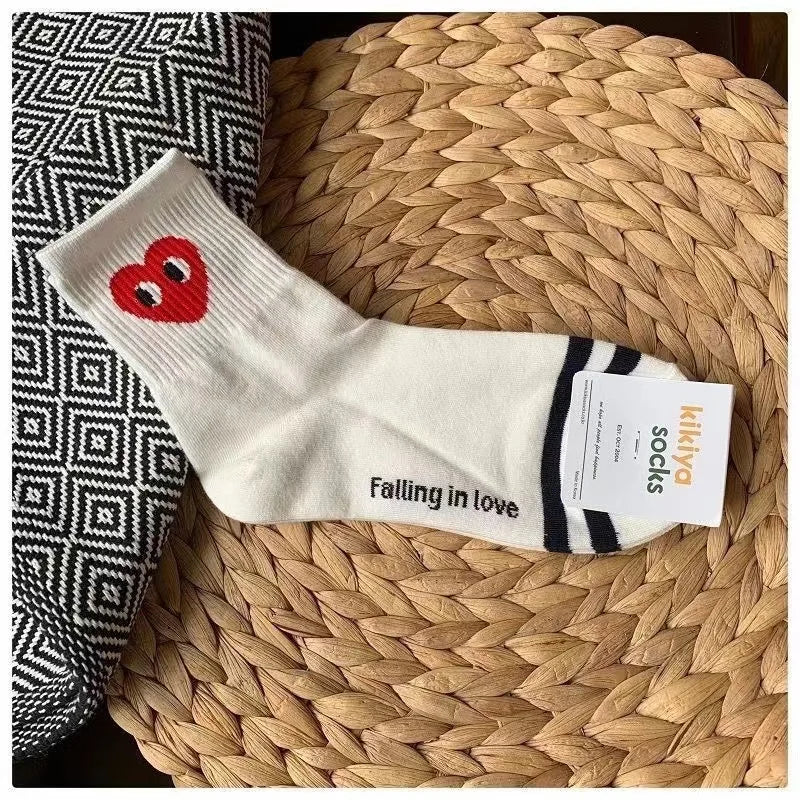 Korean Version of Black and White Striped Polka Dot Solid Color Love Tide Socks Sports Ins Style Trend Casual Socks