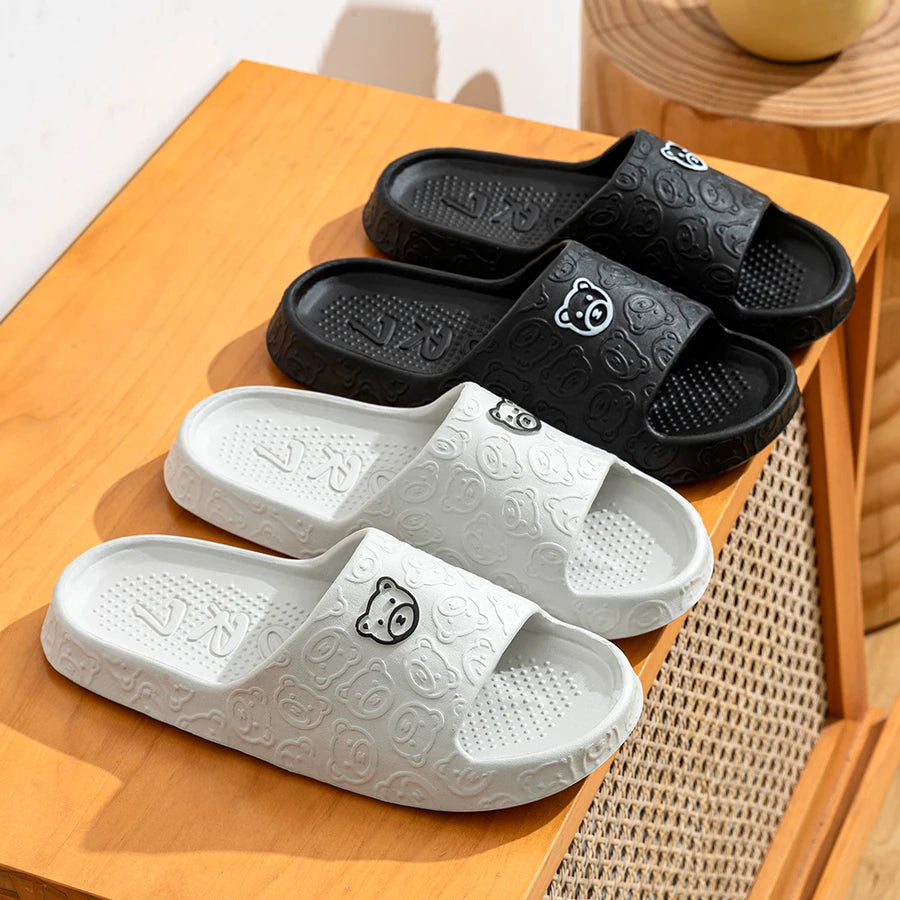 Summer Fashion Men'S Slippers Printting Little Bear Sandals Indoor Bathroom Non-Slip Soft Women Dormitory Casual Shoes Couple
